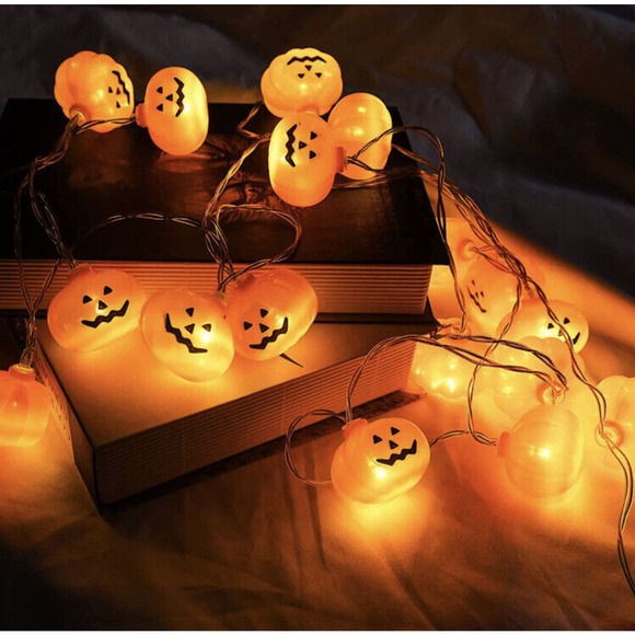 Decor Halloween Decorations Pumpkin String Lights 10ft 20 LED Lights Lot of 2 - Picture 1 of 7